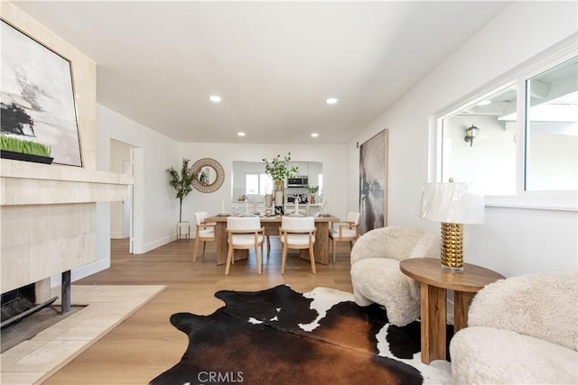781 E Navilla Pl, Covina, CA 91723 - living area featuring recessed lighting, a fireplace, baseboards, and wood finished floors