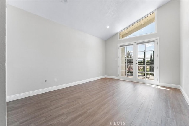 17841 Buena Vista Ave, Yorba Linda, CA 92886 - unfurnished room with lofted ceiling, wood finished floors, and recessed lighting