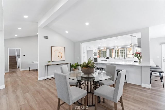 17841 Buena Vista Ave, Yorba Linda, CA 92886 - dining room with stairs, light wood-style floors, and recessed lighting
