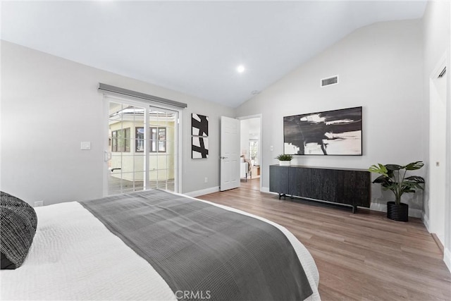 17841 Buena Vista Ave, Yorba Linda, CA 92886 - bedroom featuring wood finished floors, high vaulted ceiling, and access to exterior
