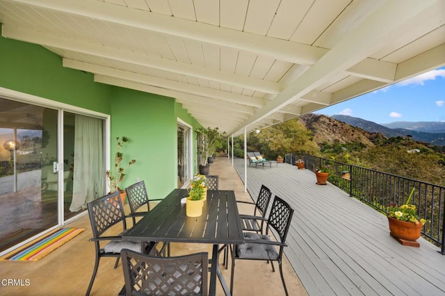 675 Mount Wilson Trl, Sierra Madre, CA 91024 - wooden terrace featuring a mountain view and outdoor dining space
