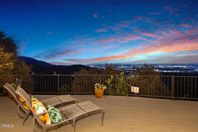 675 Mount Wilson Trl, Sierra Madre, CA 91024 - deck at dusk featuring a mountain view