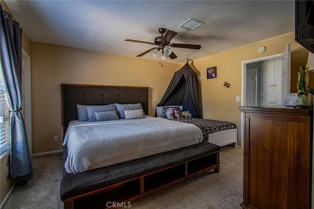 7469 Madera Ave, Hesperia, CA 92345 - carpeted bedroom with visible vents, a ceiling fan, and baseboards