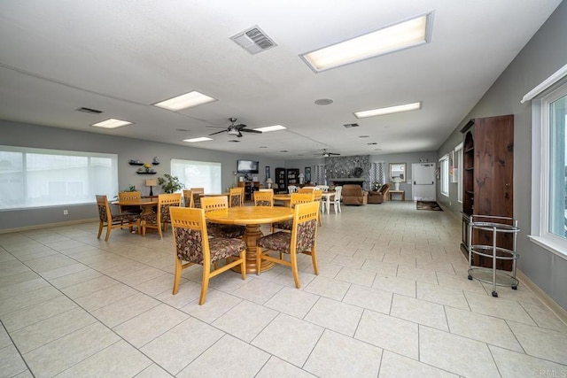 3567 Boussock Ln, Oceanside, CA 92057 - dining area with visible vents, plenty of natural light, light tile patterned floors, and ceiling fan