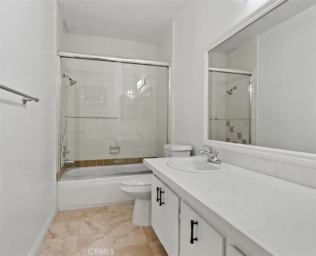 1250 S Beverly Glen Blvd Unit 205, Los Angeles, CA 90024 - bathroom featuring toilet, vanity, enclosed tub / shower combo, and baseboards