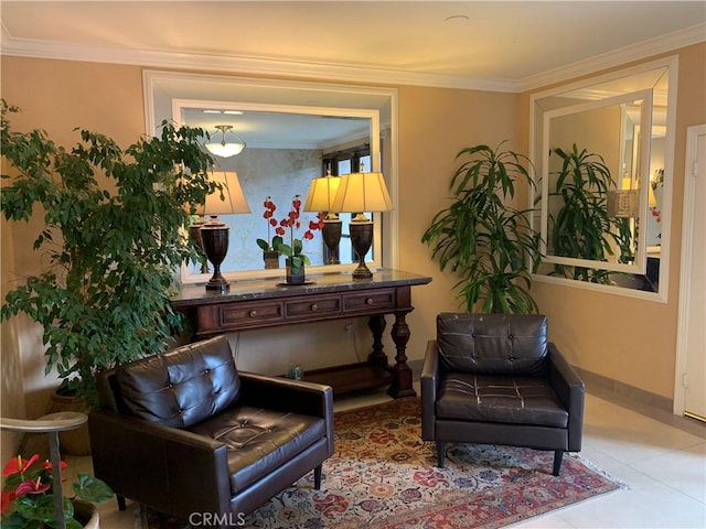 1250 S Beverly Glen Blvd Unit 205, Los Angeles, CA 90024 - sitting room with ornamental molding, baseboards, and tile patterned floors