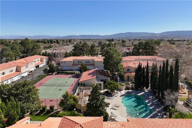 bird's eye view with a residential view and a mountain view