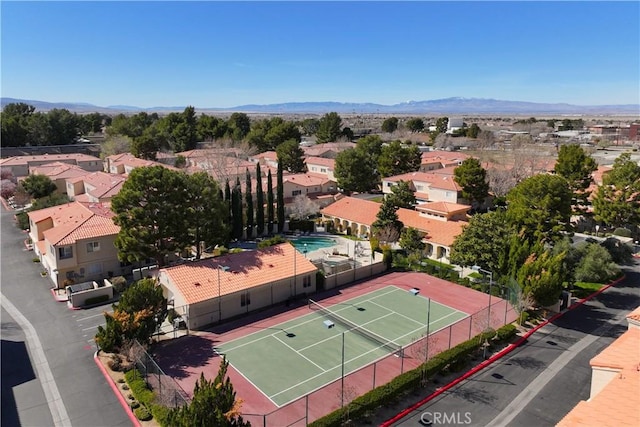 aerial view featuring a residential view and a mountain view