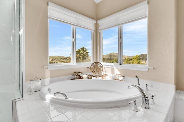 bathroom featuring plenty of natural light and a garden tub