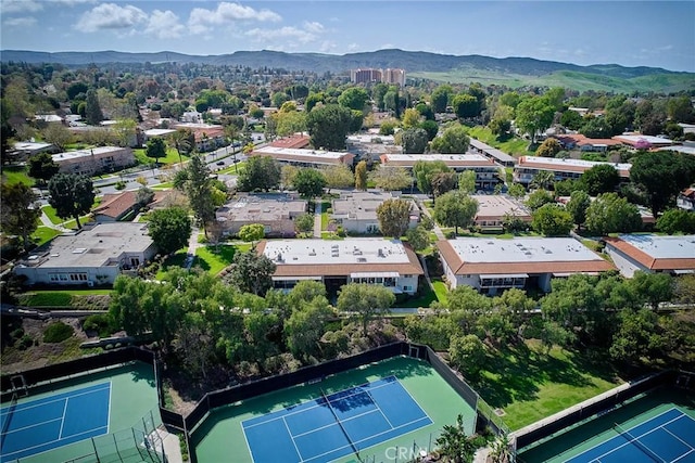 drone / aerial view featuring a mountain view