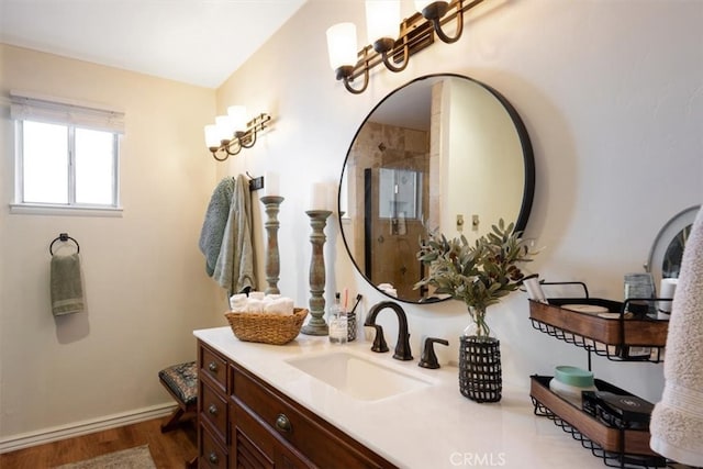 1040 Par Ave, Paso Robles, CA 93446 - full bath with a shower stall, wood finished floors, vanity, and baseboards