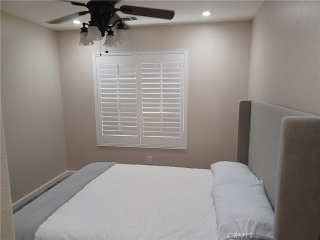 bedroom featuring a ceiling fan and recessed lighting
