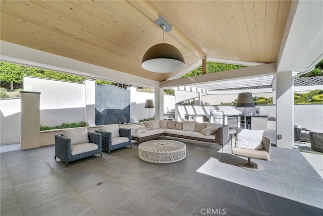 14084 Bronte Dr, Whittier, CA 90602 - view of patio / terrace featuring area for grilling, fence, and outdoor lounge area