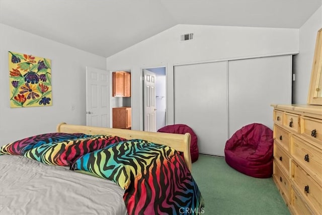 19189 San Jacinto Way, Apple Valley, CA 92308 - carpeted bedroom featuring visible vents, a closet, and vaulted ceiling