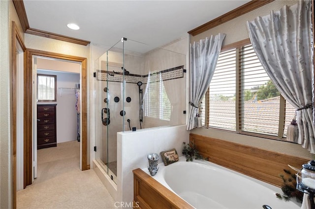 37794 Amber Ln, Murrieta, CA 92562 - full bath featuring crown molding, a shower stall, and a garden tub