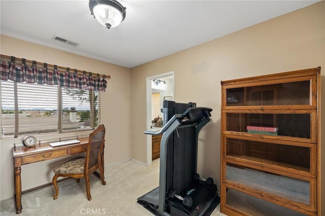 37794 Amber Ln, Murrieta, CA 92562 - exercise room featuring light carpet, visible vents, and baseboards