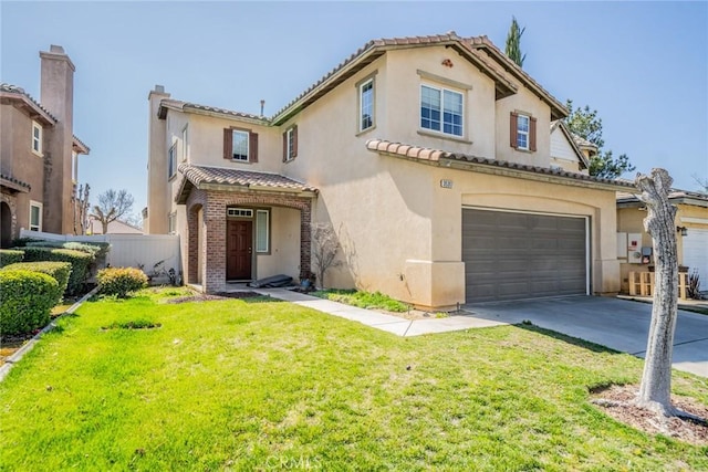 35317 Trevino Trl, Beaumont, CA 92223 - mediterranean / spanish-style house with a garage, concrete driveway, and stucco siding