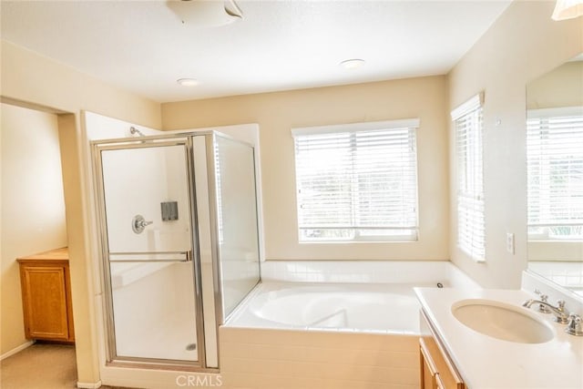 35317 Trevino Trl, Beaumont, CA 92223 - full bath with a bath, a stall shower, and vanity