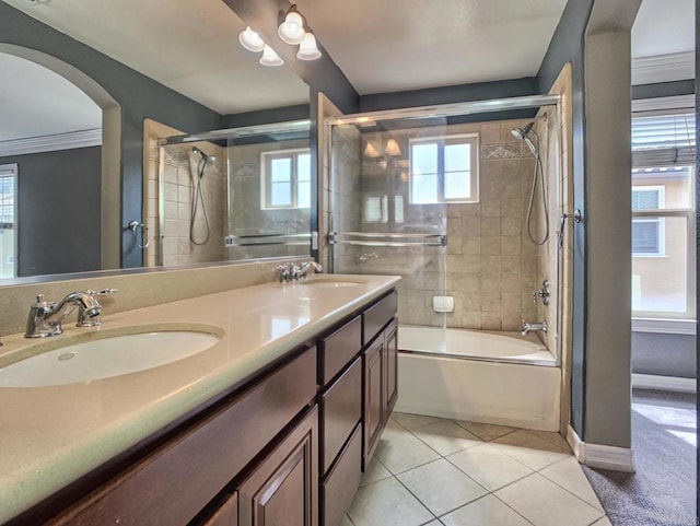 2668 Escala Cir, San Diego, CA 92108 - bathroom with double vanity, a sink, tile patterned floors, and combined bath / shower with glass door