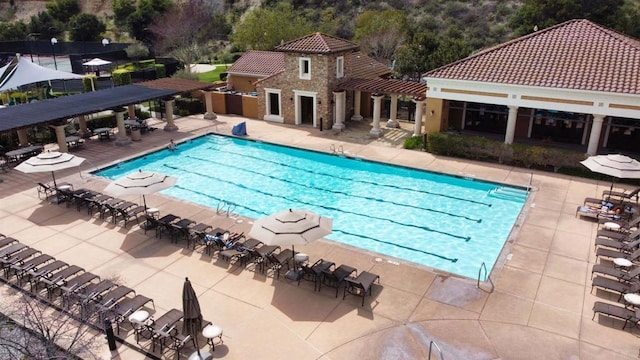 2668 Escala Cir, San Diego, CA 92108 - pool featuring fence, a gazebo, and a patio area