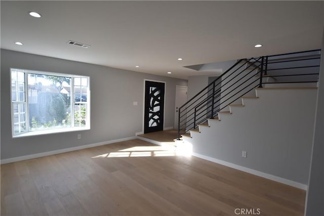 23408 Dorset Pl, Harbor City, CA 90710 - foyer featuring stairs, wood finished floors, baseboards, visible vents, and recessed lighting