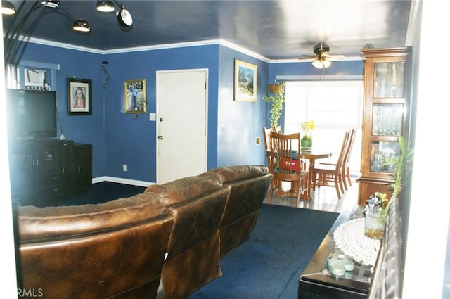 3724 W 105th St, Inglewood, CA 90303 - living area featuring a ceiling fan and ornamental molding