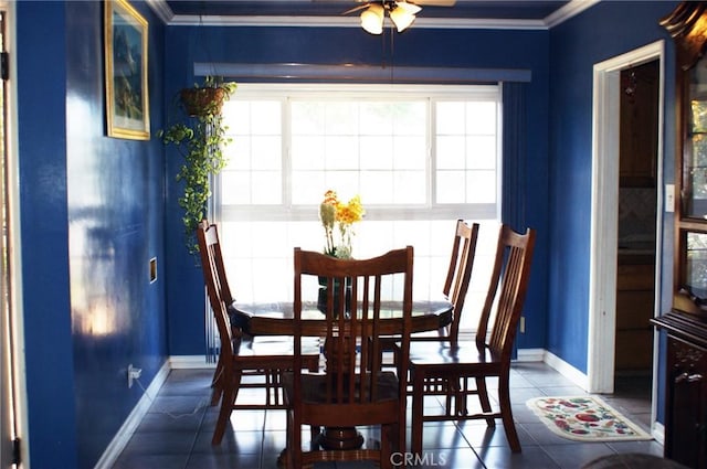 3724 W 105th St, Inglewood, CA 90303 - tiled dining area featuring ceiling fan and ornamental molding