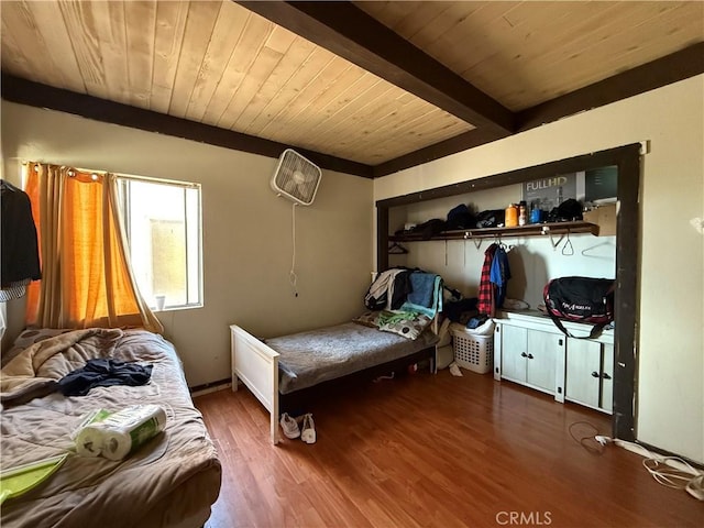 764 W 18th St, Costa Mesa, CA 92627 - bedroom with beam ceiling, wood ceiling, and wood finished floors