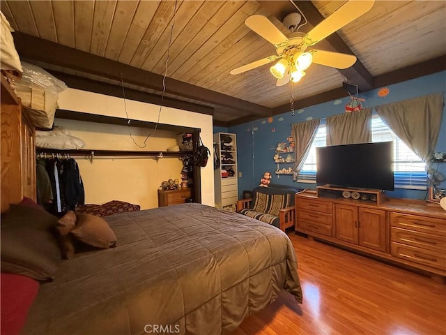764 W 18th St, Costa Mesa, CA 92627 - bedroom with wood finished floors, a ceiling fan, beam ceiling, and wooden ceiling