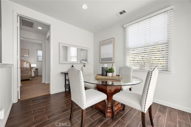 144 Borrego, Irvine, CA 92618 - dining space featuring baseboards, visible vents, recessed lighting, and wood finish floors