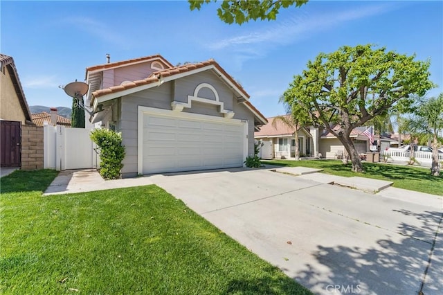 3140 Timberline Dr, Corona, CA 92882 - view of front of home with a garage, a tile roof, a front lawn, a gate, and driveway
