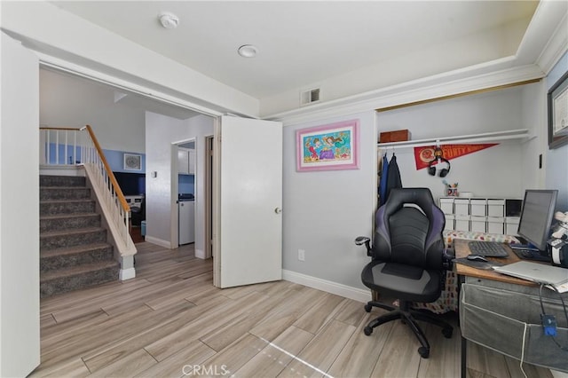 3140 Timberline Dr, Corona, CA 92882 - office with visible vents, baseboards, and wood finish floors