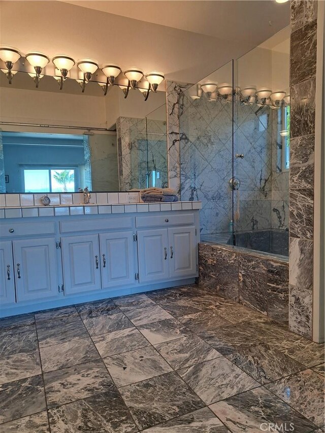 21651 Yucatan Ave, Woodland Hills, CA 91364 - full bath with double vanity and a marble finish shower