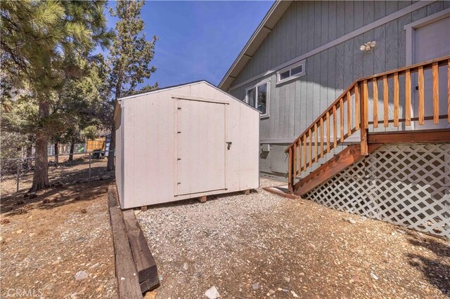 196 Sunset Ln, Sugarloaf, CA 92386 - view of shed featuring stairway