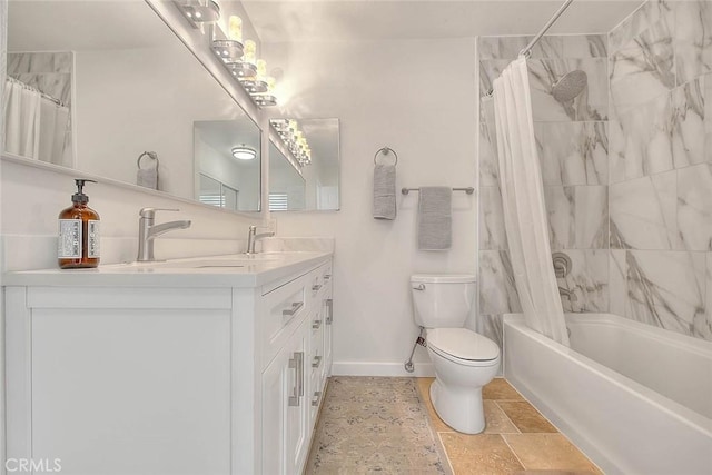 4018 W 5th St Unit J, Santa Ana, CA 92703 - full bathroom featuring shower / bath combination with curtain, double vanity, toilet, a sink, and baseboards