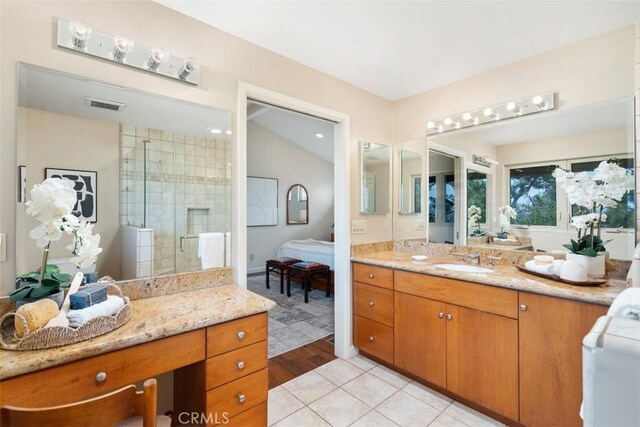 2377 Silver Ridge Ave, Los Angeles, CA 90039 - ensuite bathroom featuring vanity, a shower stall, and tile patterned floors