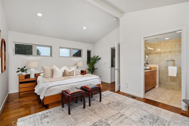 2377 Silver Ridge Ave, Los Angeles, CA 90039 - bedroom with wood finished floors, baseboards, ensuite bathroom, and recessed lighting