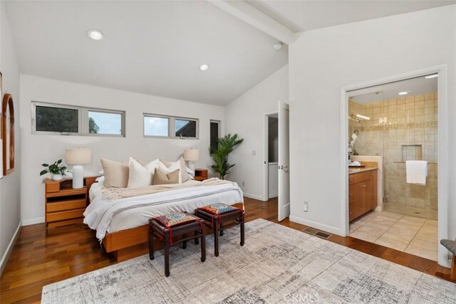 2377 Silver Ridge Ave, Los Angeles, CA 90039 - bedroom with wood finished floors, ensuite bath, and recessed lighting