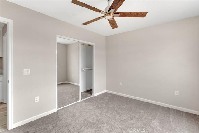 18420 Wisteria St, Hesperia, CA 92345 - unfurnished bedroom with baseboards, carpet floors, ceiling fan, and a closet