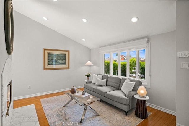 3332 Alabama Cir, Costa Mesa, CA 92626 - living area with light wood-style flooring, recessed lighting, baseboards, and lofted ceiling