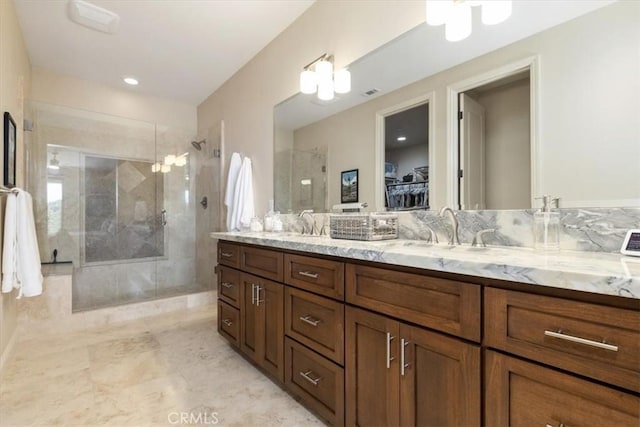 2865 Rock Wren Ln, Avila Beach, CA 93424 - bathroom featuring a walk in shower, double vanity, and a walk in closet