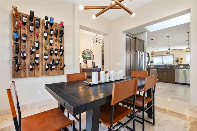 2865 Rock Wren Ln, Avila Beach, CA 93424 - dining area with a skylight and a chandelier