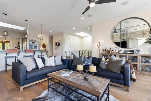 2865 Rock Wren Ln, Avila Beach, CA 93424 - living room with light wood-style flooring, ceiling fan, and recessed lighting