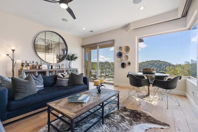 2865 Rock Wren Ln, Avila Beach, CA 93424 - living area featuring plenty of natural light, a ceiling fan, light wood-type flooring, and recessed lighting