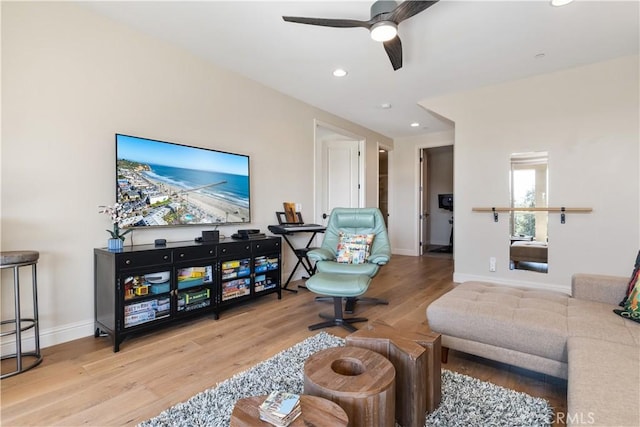 2865 Rock Wren Ln, Avila Beach, CA 93424 - living area featuring a ceiling fan, wood finished floors, and recessed lighting