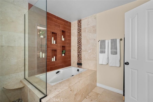 620 S Catalina Ave Unit C, Redondo Beach, CA 90277 - full bath featuring a garden tub, baseboards, a tile shower, and tile patterned flooring