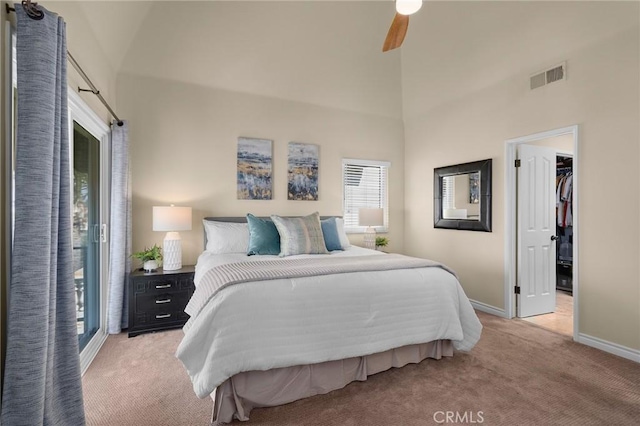 620 S Catalina Ave Unit C, Redondo Beach, CA 90277 - carpeted bedroom with baseboards, a towering ceiling, a spacious closet, and ceiling fan