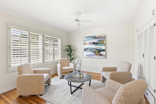 1451 Savoy Cir, San Diego, CA 92107 - sitting room featuring ceiling fan, wood finished floors, and crown molding