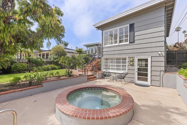 1451 Savoy Cir, San Diego, CA 92107 - view of patio with stairway and an in-ground hot tub