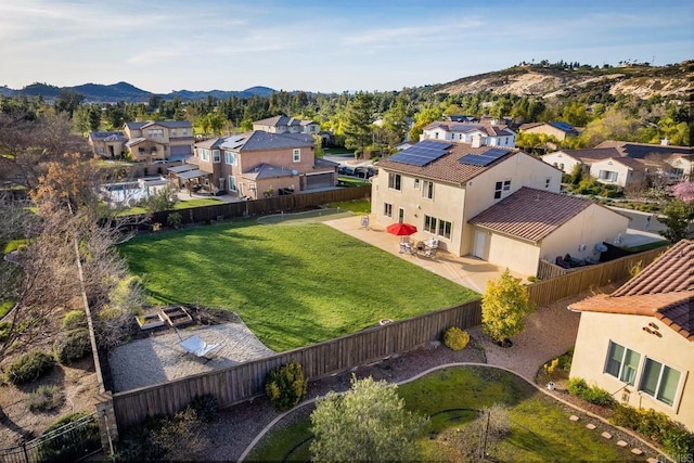 birds eye view of property featuring a residential view and a mountain view